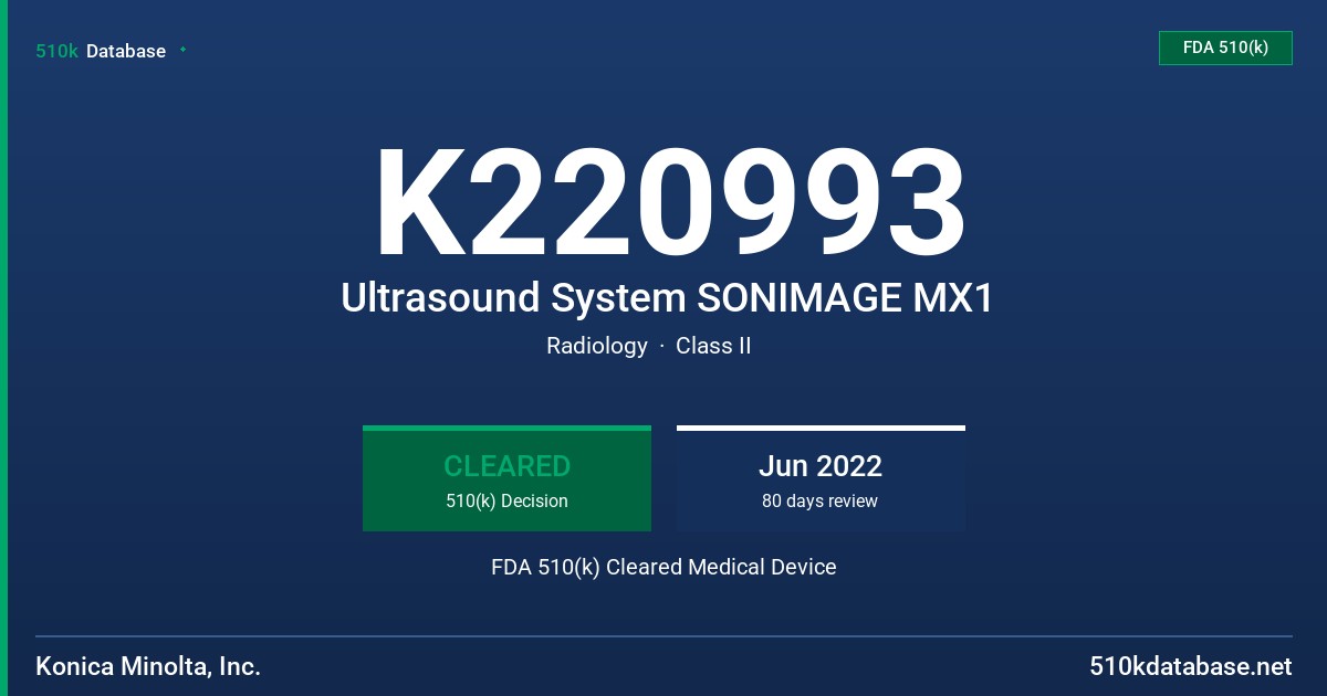 K220993 Ultrasound System SONIMAGE MX1 FDA 510(k) Cleared Medical Device
