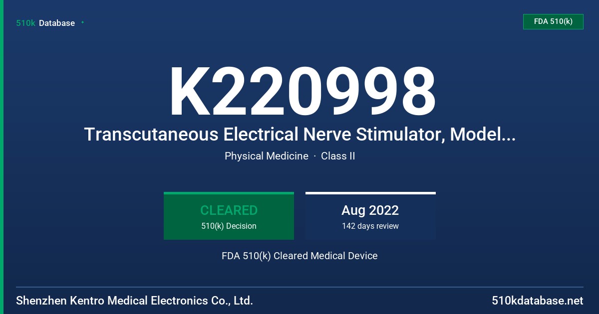 K220998 Transcutaneous Electrical Nerve Stimulator, Model: KTR-405 FDA 510(k) Cleared Medical Device