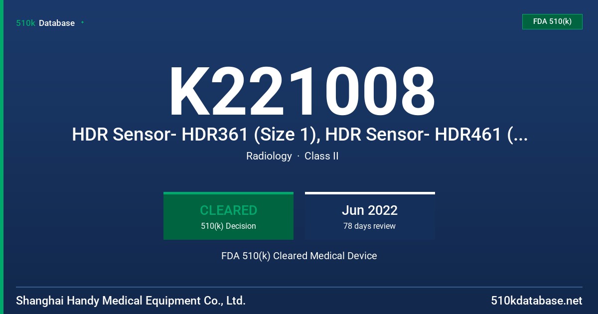 K221008 HDR Sensor- HDR361 (Size 1), HDR Sensor- HDR461 (Size 2) FDA 510(k) Cleared Medical Device