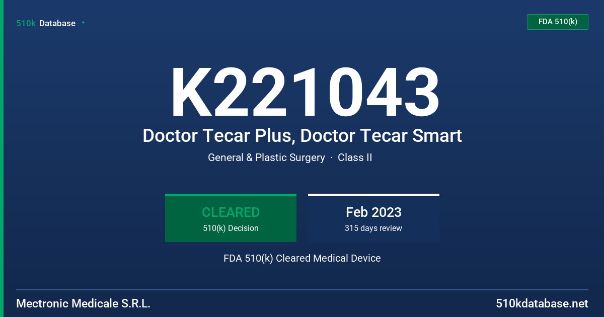K221043 Doctor Tecar Plus, Doctor Tecar Smart FDA 510(k) Cleared Medical Device