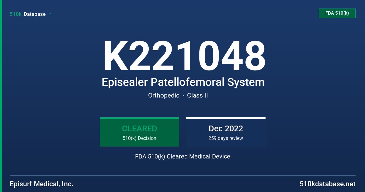 K221048 Episealer Patellofemoral System FDA 510(k) Cleared Medical Device