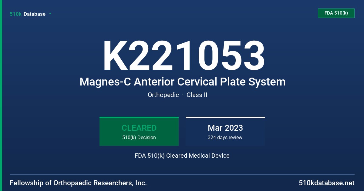 K221053 Magnes-C Anterior Cervical Plate System FDA 510(k) Cleared Medical Device
