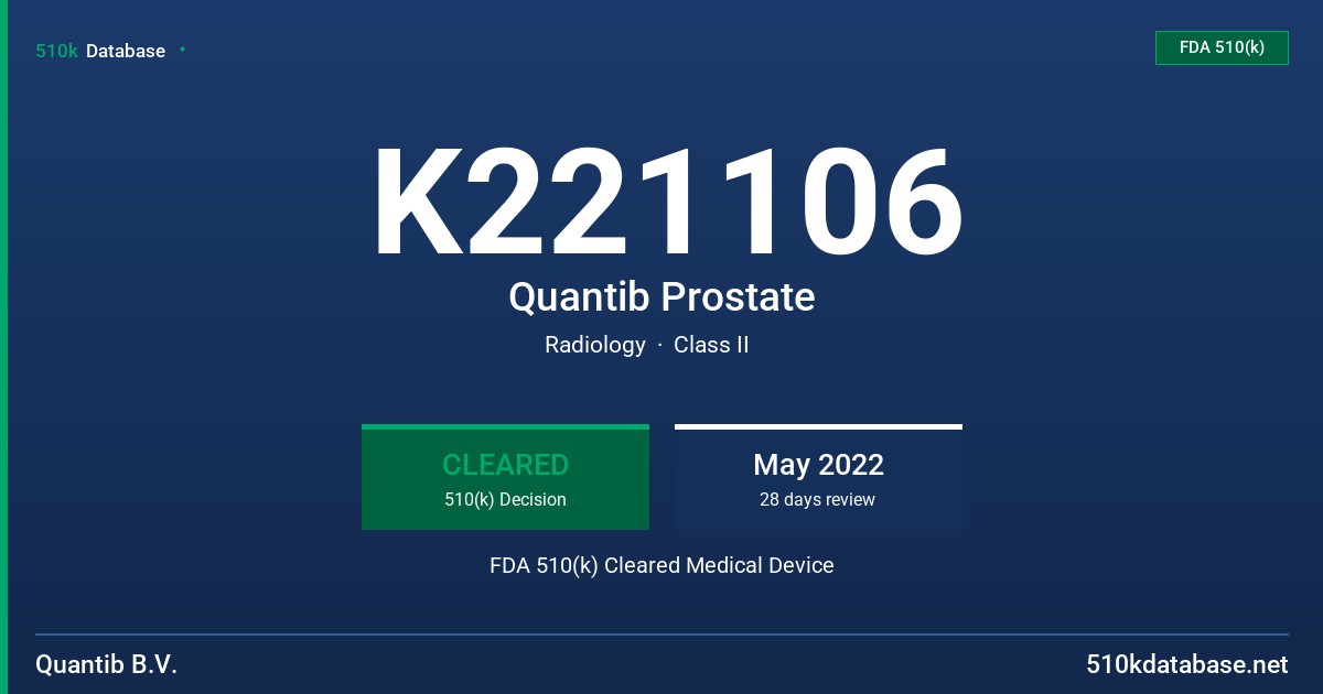 K221106 Quantib Prostate FDA 510(k) Cleared Medical Device