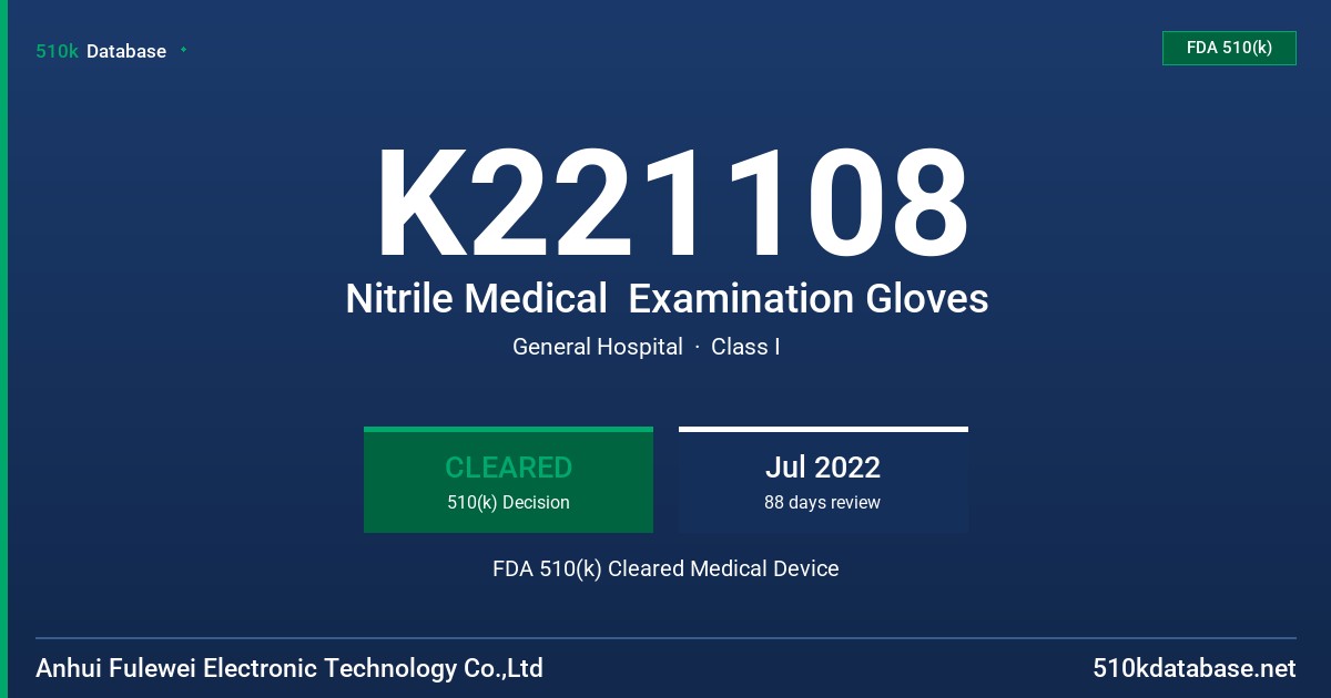 K221108 Nitrile Medical  Examination Gloves FDA 510(k) Cleared Medical Device
