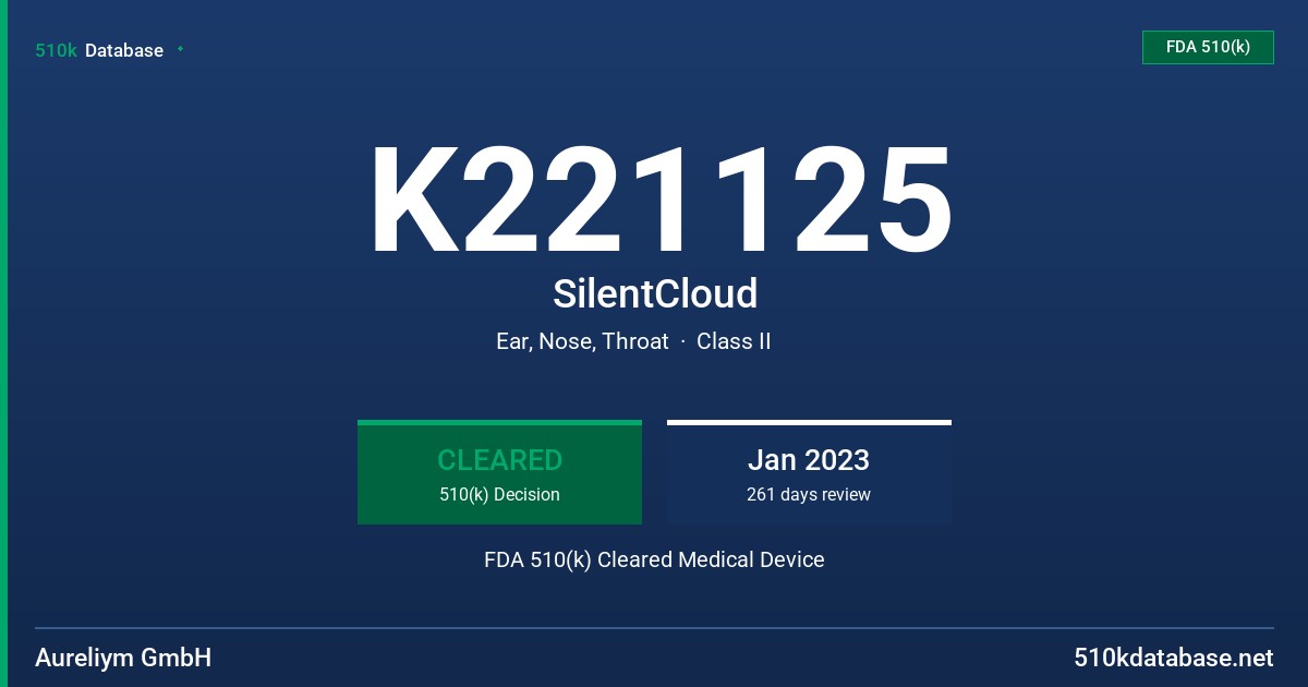 K221125 SilentCloud FDA 510(k) Cleared Medical Device