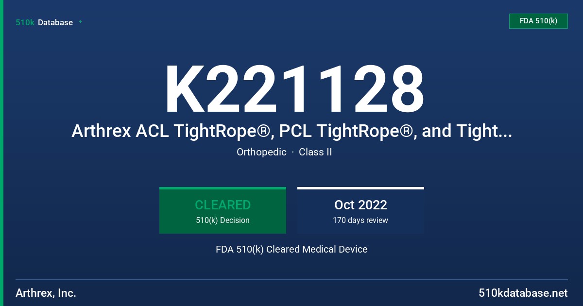 K221128 Arthrex ACL TightRope®, PCL TightRope®, and TightRope® II FDA 510(k) Cleared Medical Device