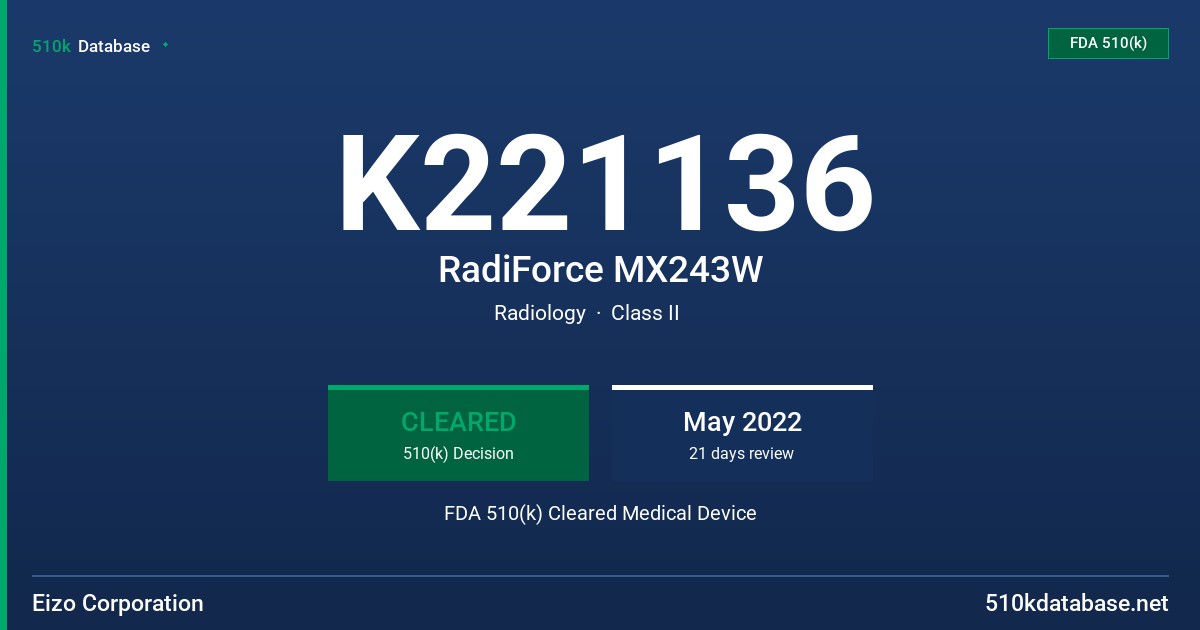 K221136 RadiForce MX243W FDA 510(k) Cleared Medical Device