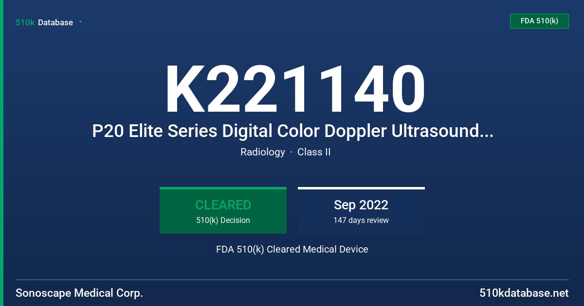 K221140 P20 Elite Series Digital Color Doppler Ultrasound System FDA 510(k) Cleared Medical Device