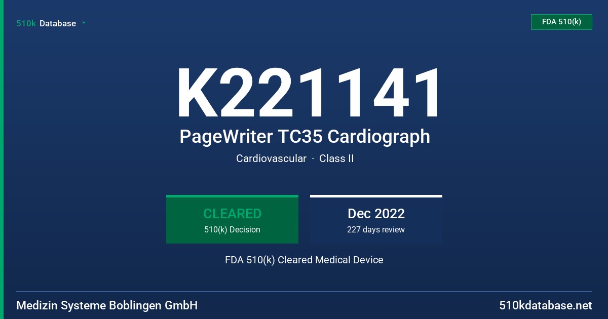 K221141 PageWriter TC35 Cardiograph FDA 510(k) Cleared Medical Device