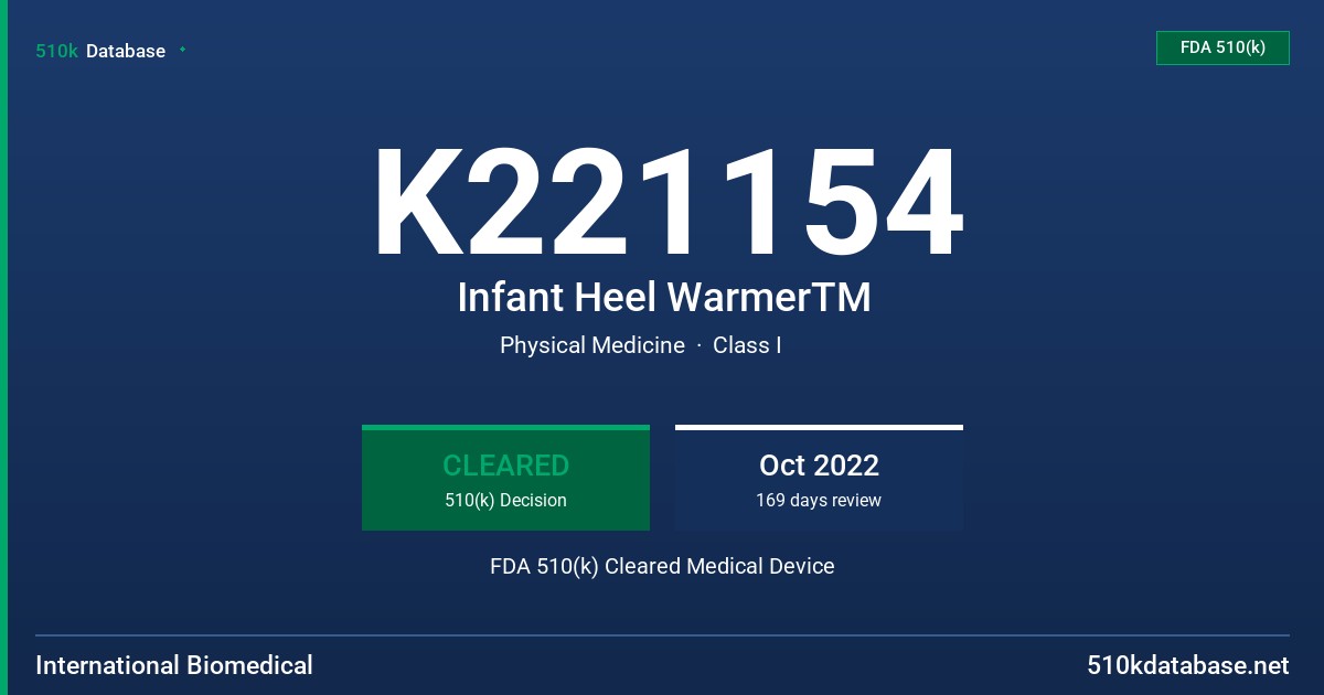 K221154 Infant Heel WarmerTM FDA 510(k) Cleared Medical Device