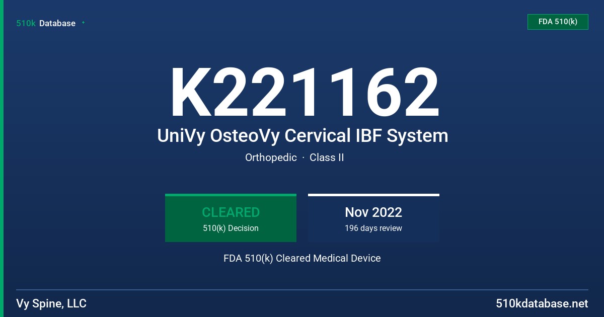 K221162 UniVy OsteoVy Cervical IBF System FDA 510(k) Cleared Medical Device