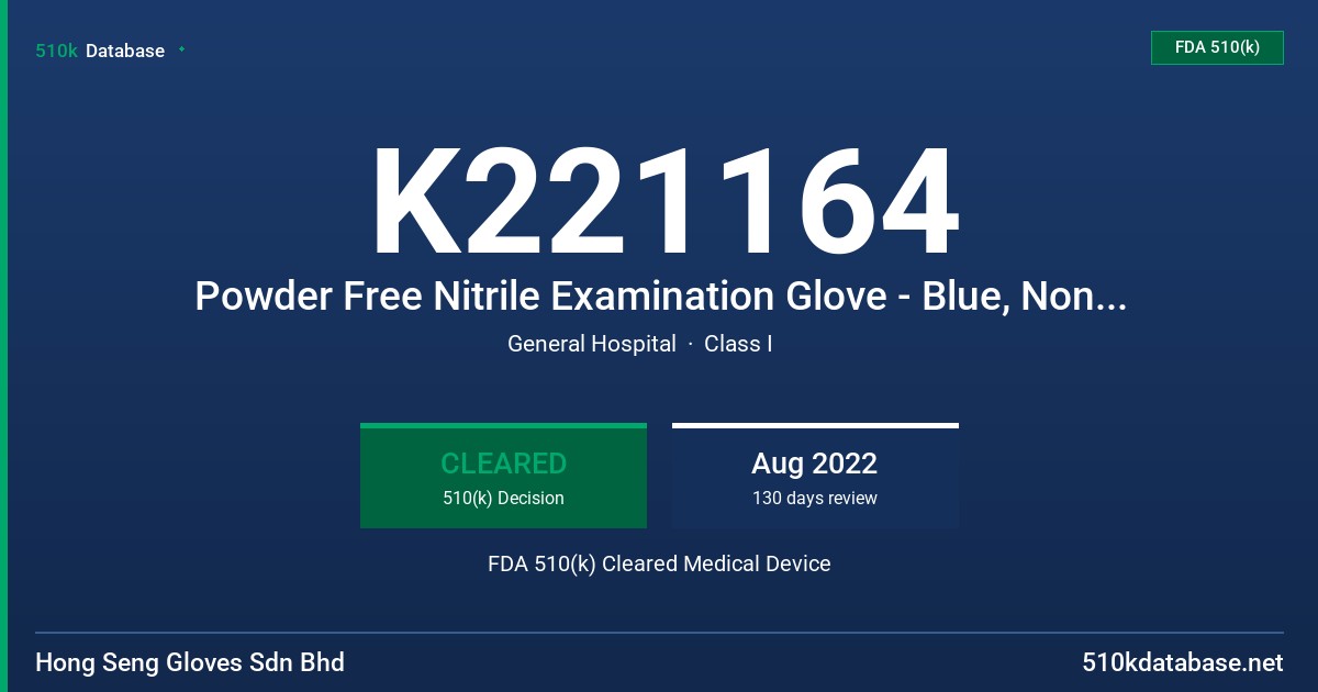 K221164 Powder Free Nitrile Examination Glove - Blue, Non-Sterile, Tested for use with Chemotherapy Drugs and Fentanyl FDA 510(k) Cleared Medical Device