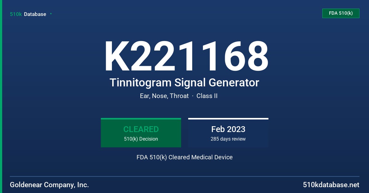 K221168 Tinnitogram Signal Generator FDA 510(k) Cleared Medical Device