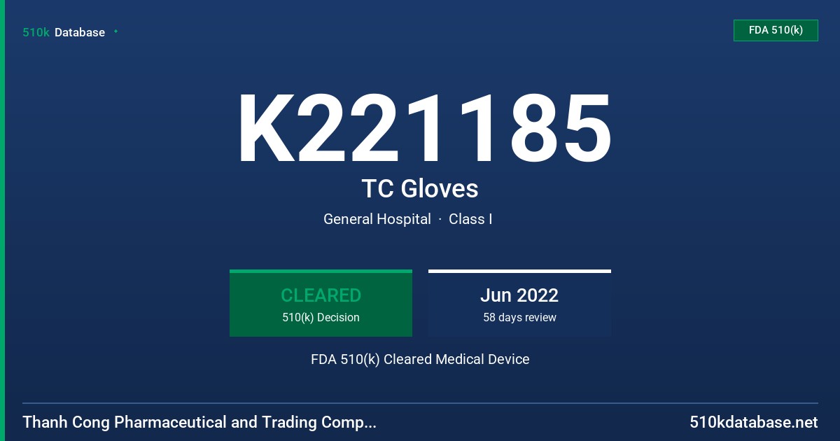 K221185 TC Gloves FDA 510(k) Cleared Medical Device
