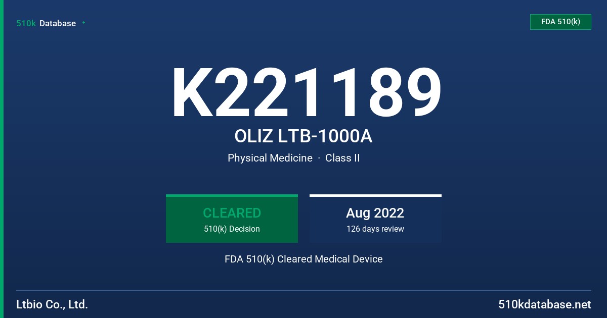 K221189 OLIZ LTB-1000A FDA 510(k) Cleared Medical Device