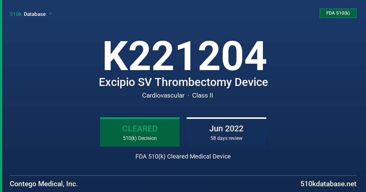 K221204 Excipio SV Thrombectomy Device FDA 510(k) Cleared Medical Device