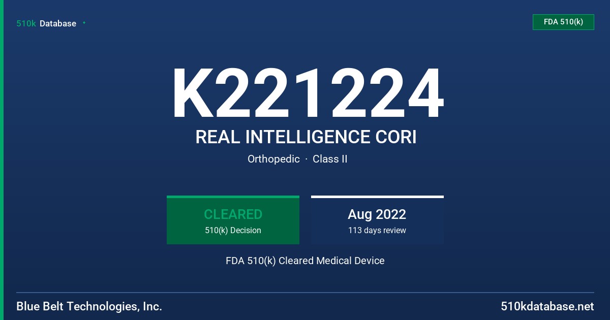 K221224 REAL INTELLIGENCE CORI FDA 510(k) Cleared Medical Device