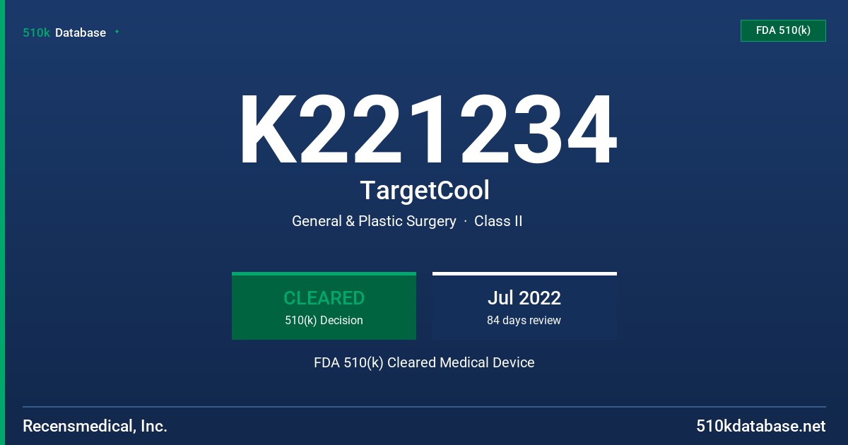 K221234 TargetCool FDA 510(k) Cleared Medical Device