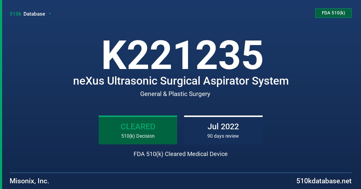K221235 neXus Ultrasonic Surgical Aspirator System FDA 510(k) Cleared Medical Device