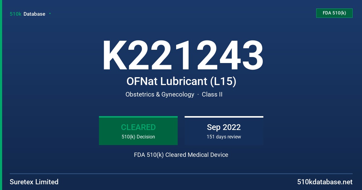 K221243 OFNat Lubricant (L15) FDA 510(k) Cleared Medical Device