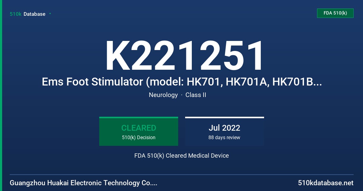 K221251 Ems Foot Stimulator (model: HK701, HK701A, HK701B, HK701C) FDA 510(k) Cleared Medical Device
