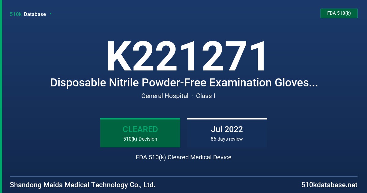 K221271 Disposable Nitrile Powder-Free Examination Gloves (Tested for Use with Chemotherapy Drugs) FDA 510(k) Cleared Medical Device