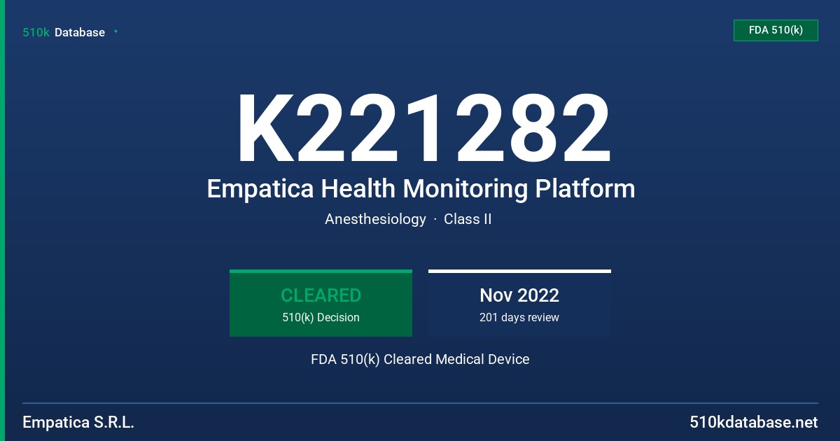 K221282 Empatica Health Monitoring Platform FDA 510(k) Cleared Medical Device