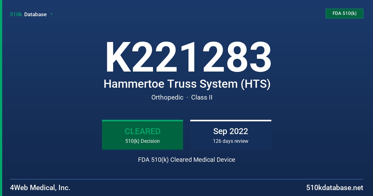 K221283 Hammertoe Truss System (HTS) FDA 510(k) Cleared Medical Device