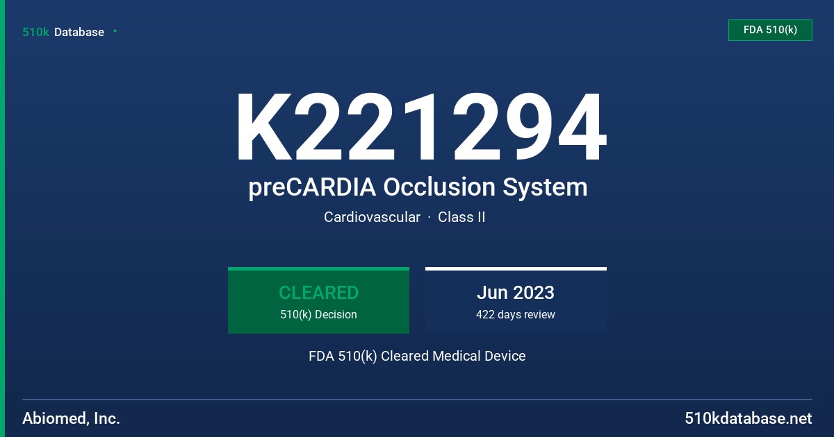 K221294 preCARDIA Occlusion System FDA 510(k) Cleared Medical Device