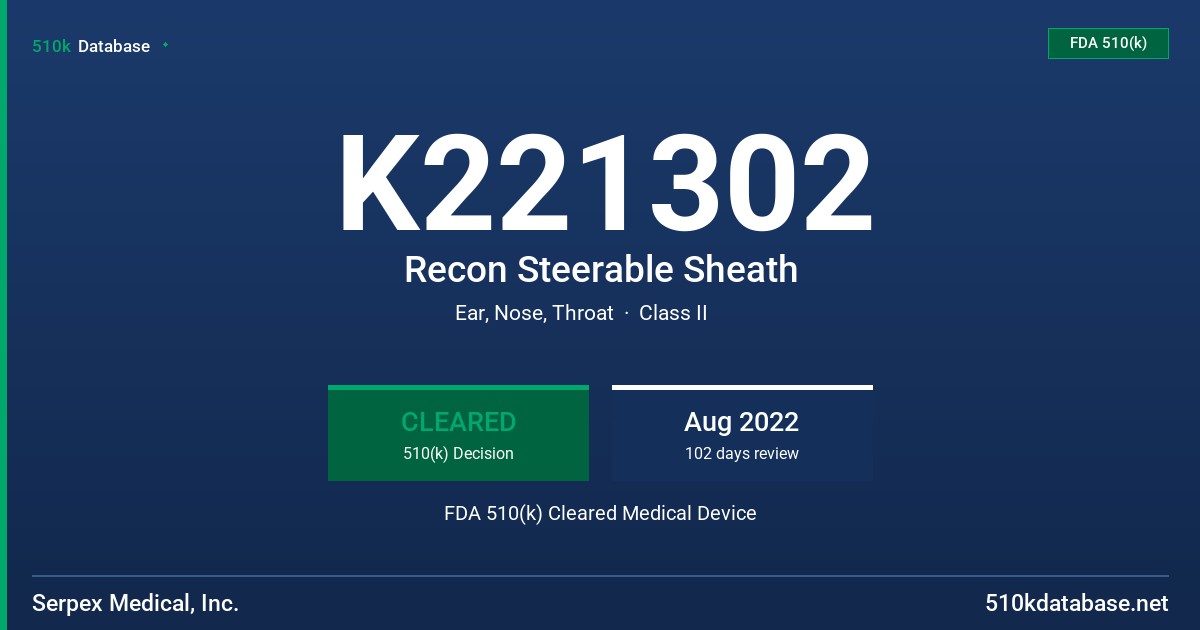 K221302 Recon Steerable Sheath FDA 510(k) Cleared Medical Device