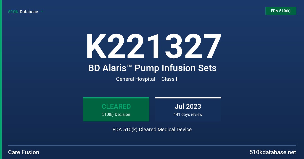 K221327 BD Alaris™ Pump Infusion Sets FDA 510(k) Cleared Medical Device