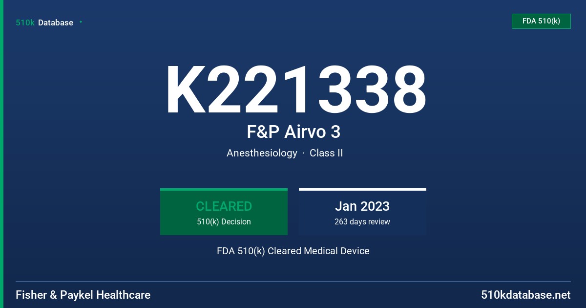 K221338 F&P Airvo 3 FDA 510(k) Cleared Medical Device