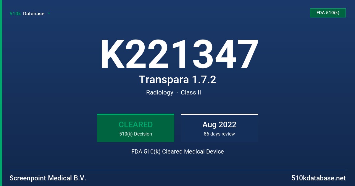 K221347 Transpara 1.7.2 FDA 510(k) Cleared Medical Device