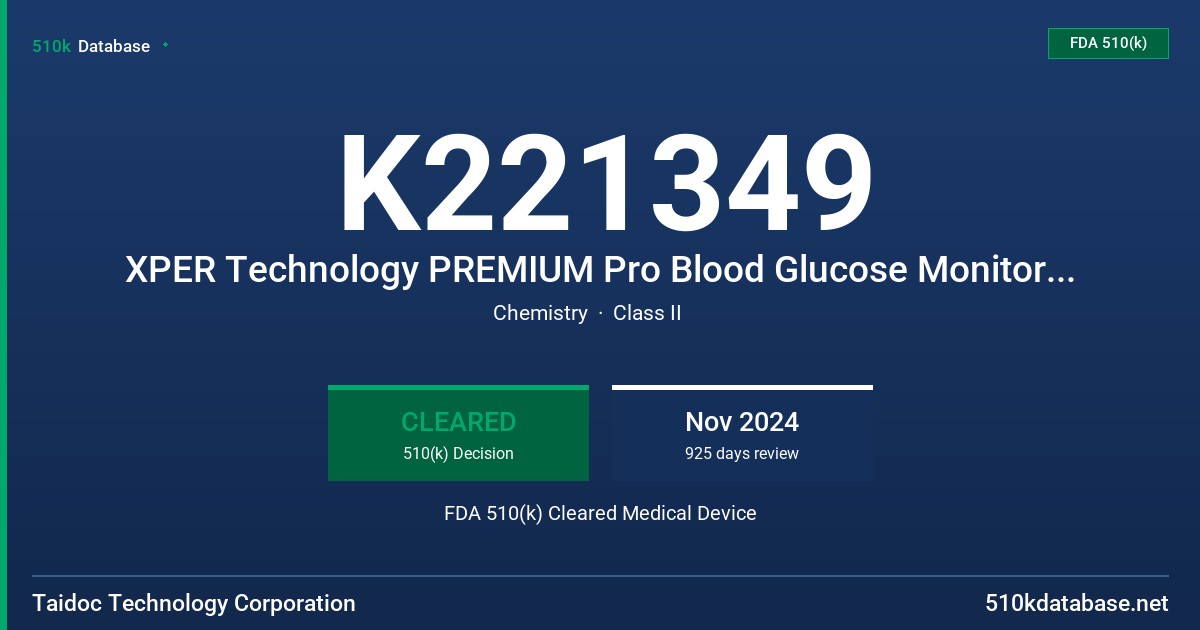 K221349 XPER Technology PREMIUM Pro Blood Glucose Monitoring System FDA 510(k) Cleared Medical Device