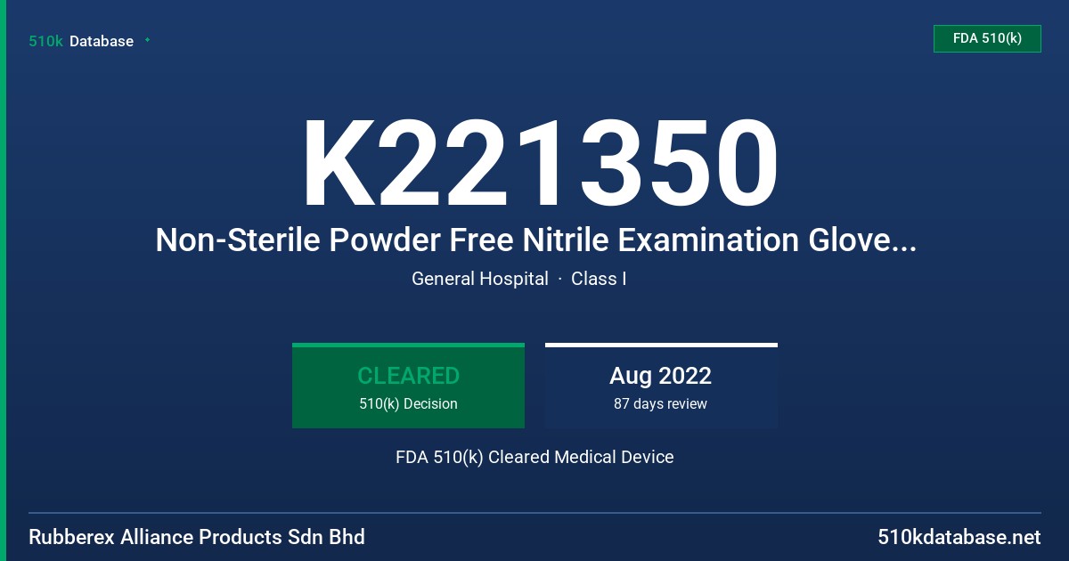 K221350 Non-Sterile Powder Free Nitrile Examination Gloves (Tested for Use with Chemotherapy Drugs) FDA 510(k) Cleared Medical Device