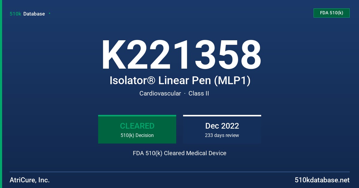 K221358 Isolator® Linear Pen (MLP1) FDA 510(k) Cleared Medical Device