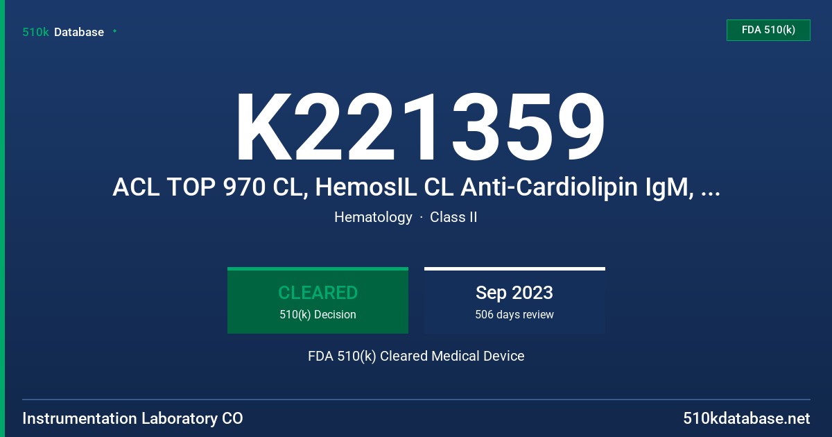K221359 ACL TOP 970 CL, HemosIL CL Anti-Cardiolipin IgM, HemosIL CL Anti-ß2 Glycoprotein-I IgM FDA 510(k) Cleared Medical Device