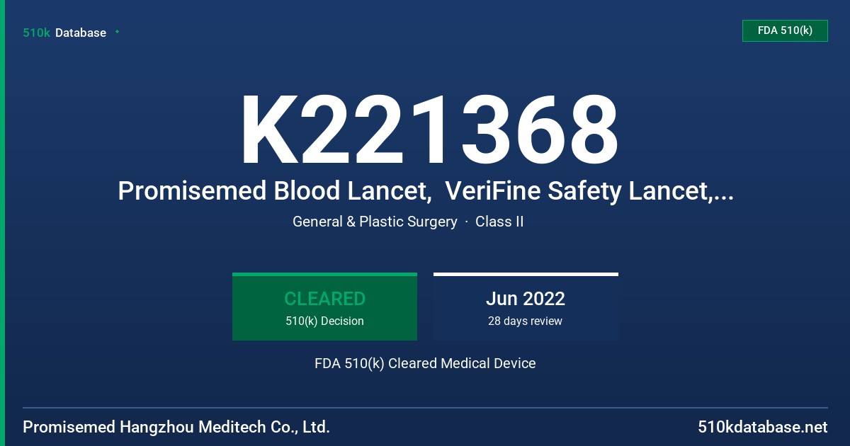 K221368 Promisemed Blood Lancet,  VeriFine Safety Lancet, VeriFine Mini-Safety Lancet FDA 510(k) Cleared Medical Device