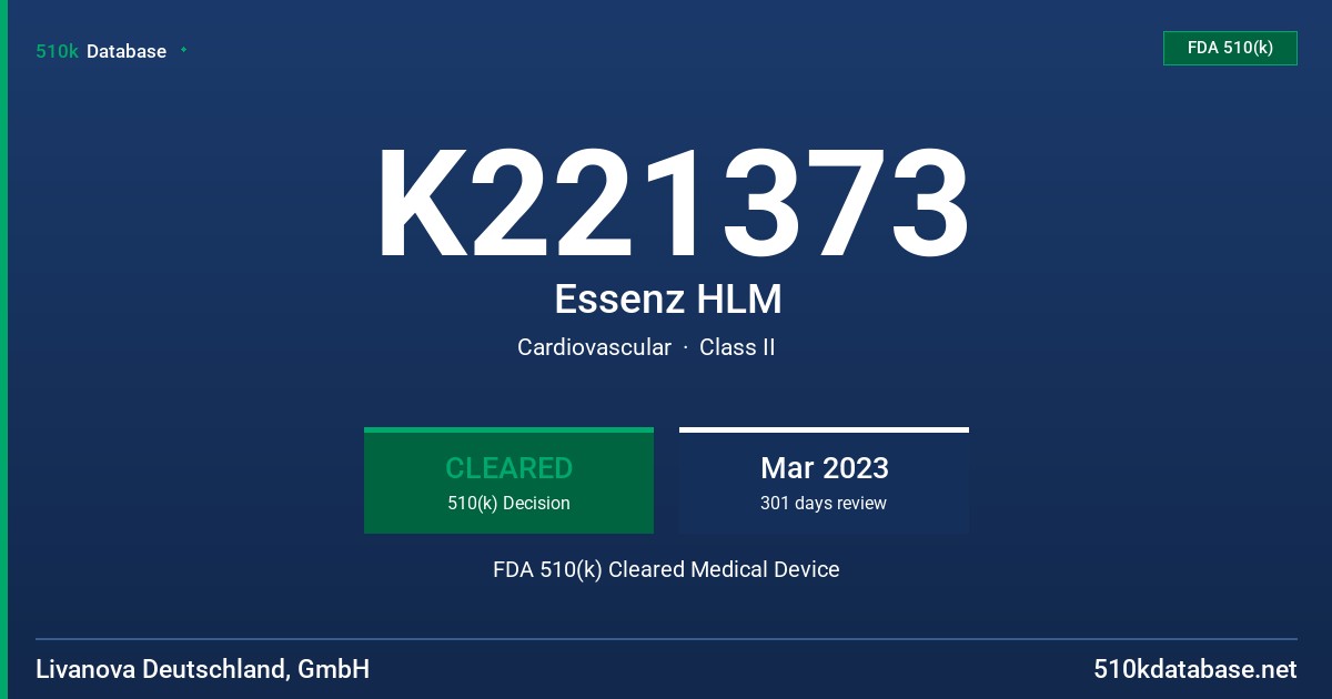 K221373 Essenz HLM FDA 510(k) Cleared Medical Device