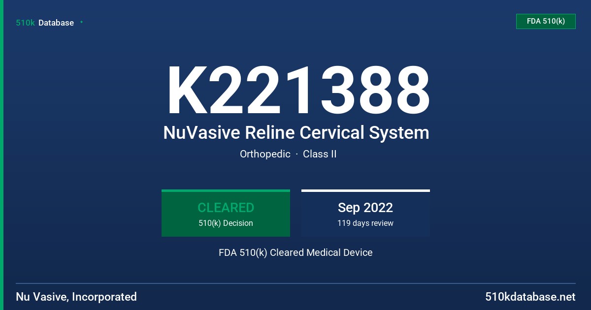 K221388 NuVasive Reline Cervical System FDA 510(k) Cleared Medical Device