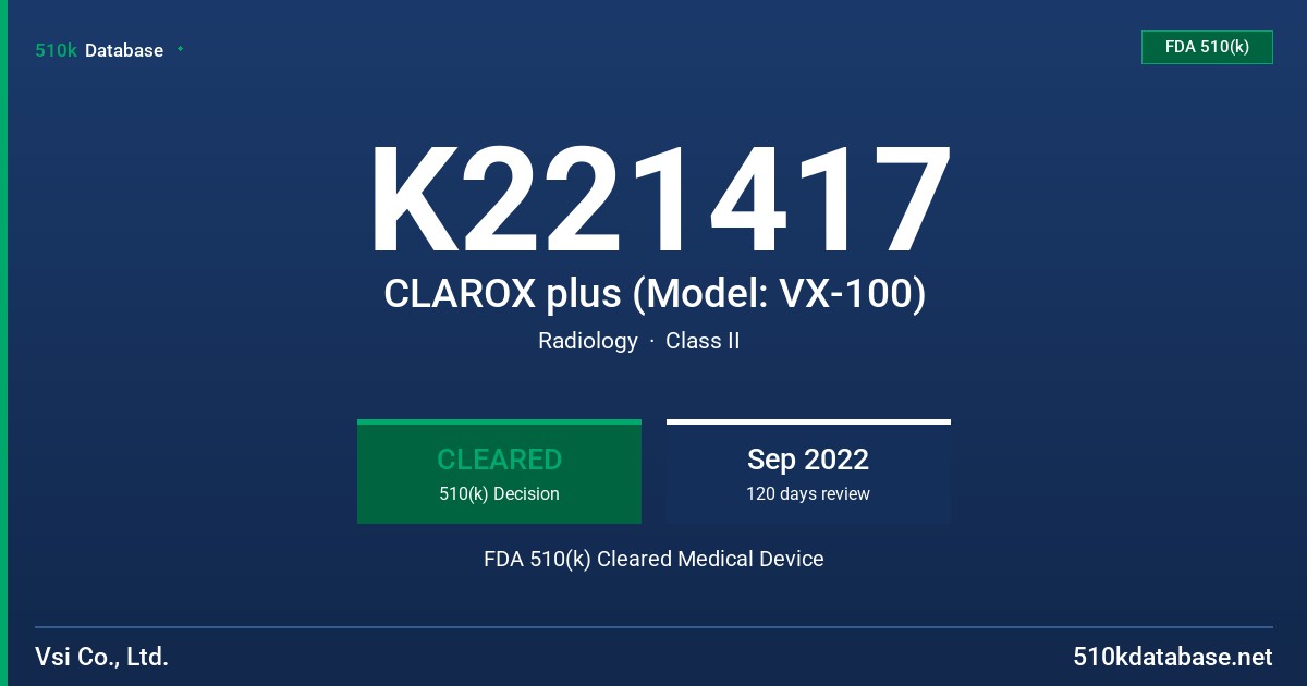 K221417 CLAROX plus (Model: VX-100) FDA 510(k) Cleared Medical Device