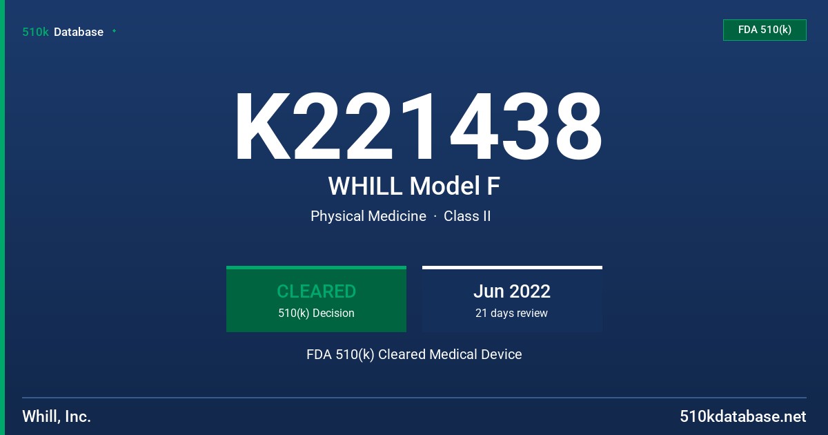 K221438 WHILL Model F FDA 510(k) Cleared Medical Device