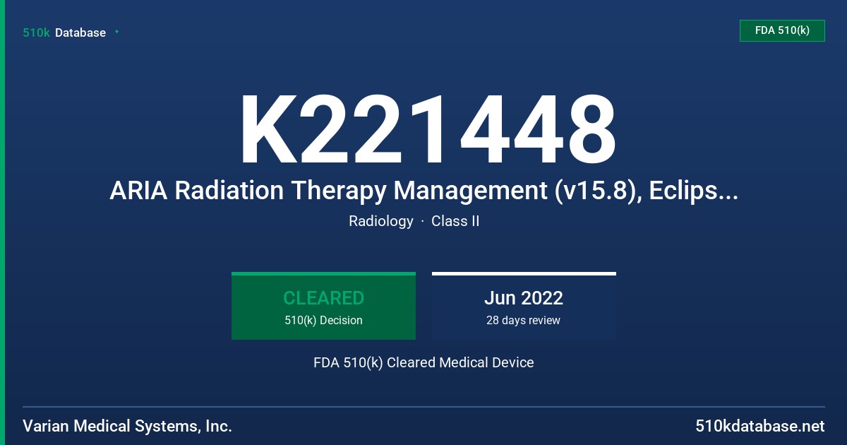 K221448 ARIA Radiation Therapy Management (v15.8), Eclipse Treatment Planning System (v15.8) FDA 510(k) Cleared Medical Device