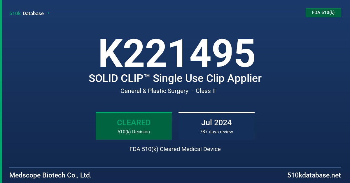 K221495 SOLID CLIP™ Single Use Clip Applier FDA 510(k) Cleared Medical Device