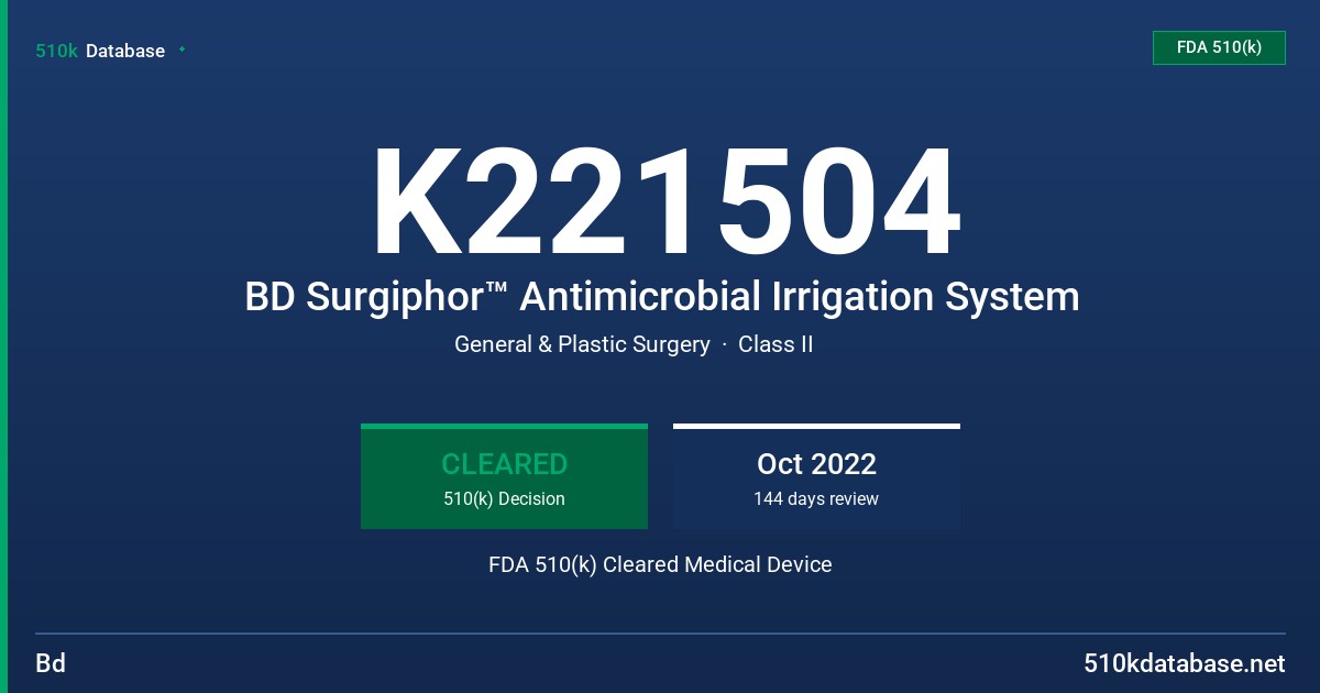 K221504 BD Surgiphor™ Antimicrobial Irrigation System FDA 510(k) Cleared Medical Device