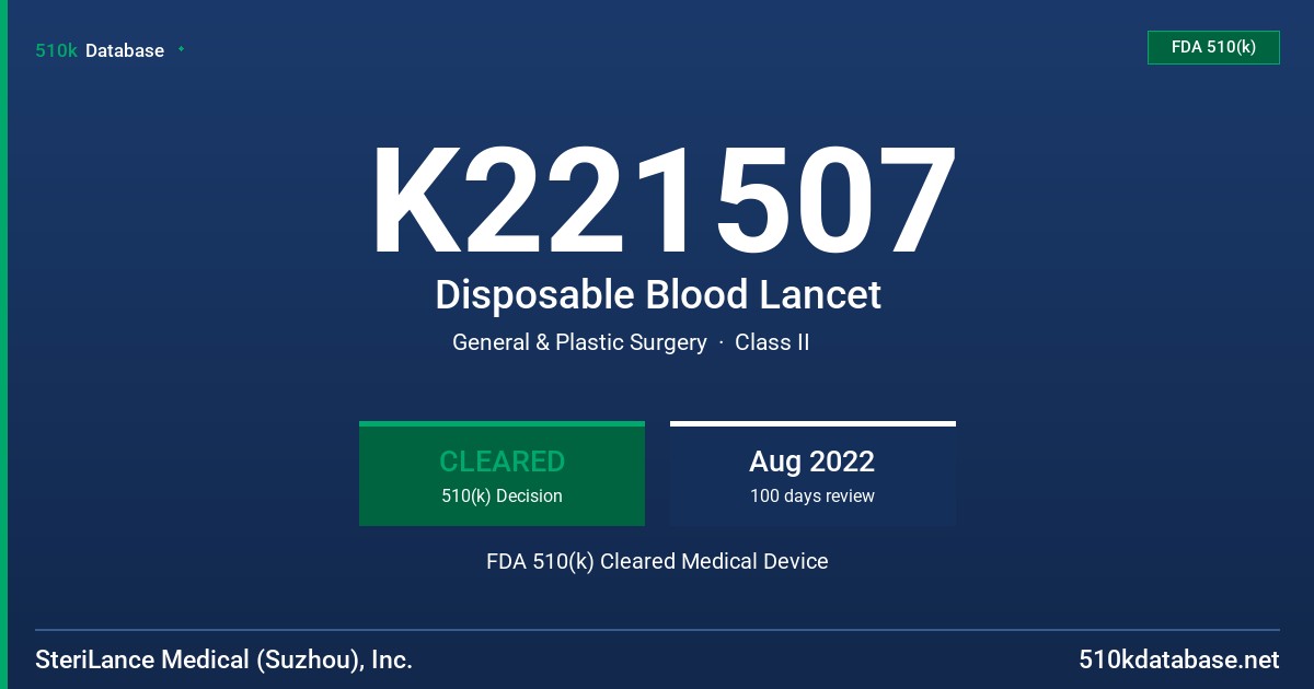 K221507 Disposable Blood Lancet FDA 510(k) Cleared Medical Device