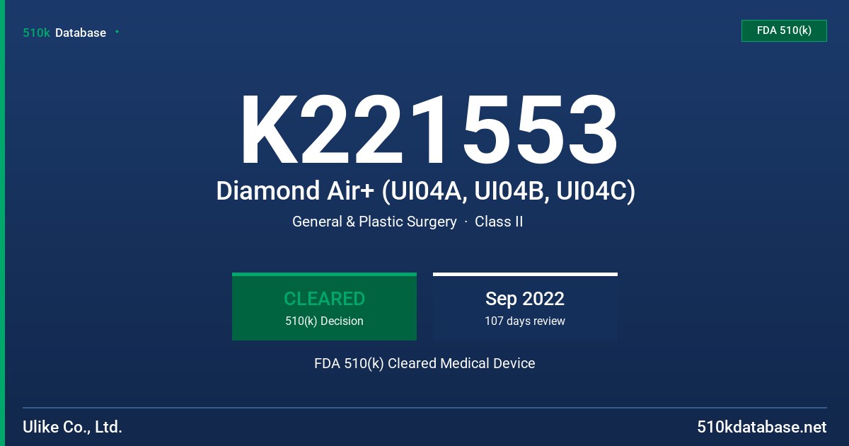 K221553 Diamond Air+ (UI04A, UI04B, UI04C) FDA 510(k) Cleared Medical Device