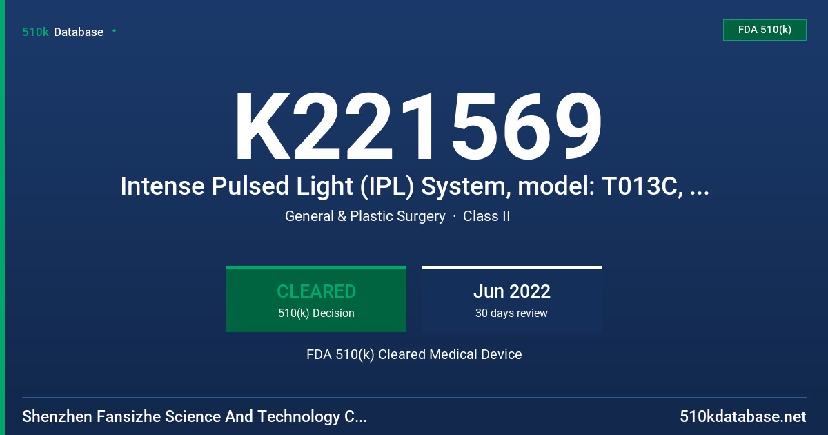 K221569 Intense Pulsed Light (IPL) System, model: T013C, T015C, T015K FDA 510(k) Cleared Medical Device
