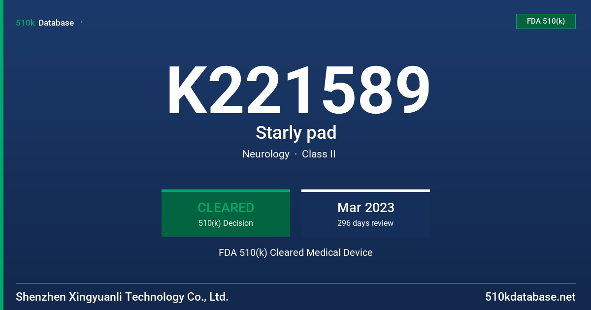 K221589 Starly pad FDA 510(k) Cleared Medical Device