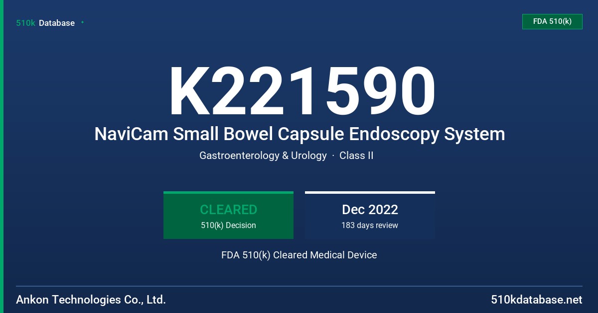 K221590 NaviCam Small Bowel Capsule Endoscopy System FDA 510(k) Cleared Medical Device